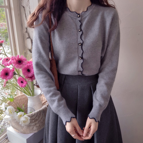 [LABEL] Ribbon Button Wave Collar Bodlespan Cardigan [size: F(55~66)]