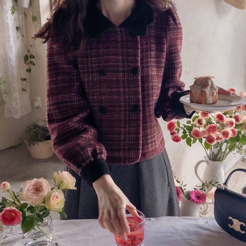 [LABEL] Gemma Double Wave Collar Fleece Tweed Sophisticated Jacket [size: F (55~66)]