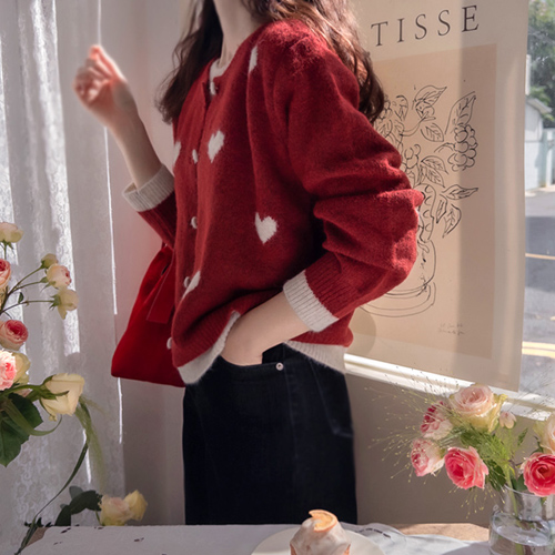 Roman Heart Inner Layered Set Thick Warm Cardigan [size: F (55~66)]