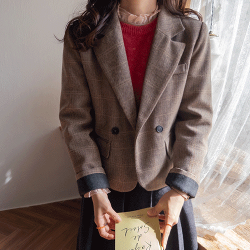 [Wool Herringbone][All the way to the winter wool~] Anitone Wool Blend Herringbone Check Pattern Jacket [size: F (55~66)]