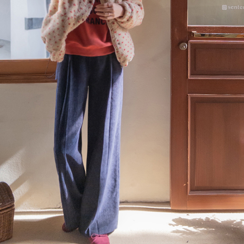 [30% Tencel] Elini Soft and Luxurious Pintuck Velvet Slacks [size: S, M, L]