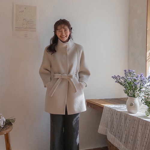 [Wool+Cashmere][Inner Knit Sleeve Treatment] Classic Wool Cashmere Blend Waistband Highneck Coat [size: F (55-66)]