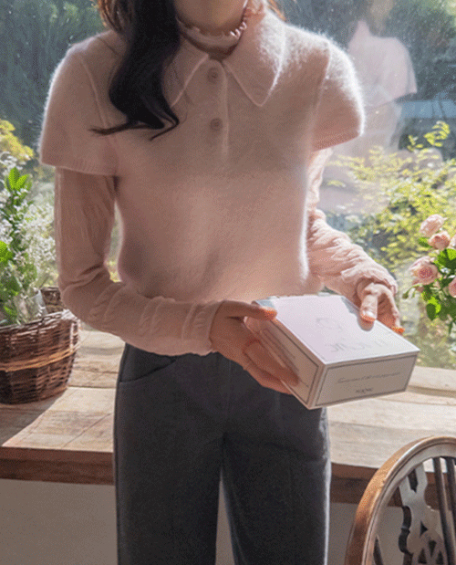 Sorne fluffy, soft, angora-collar knit [size: F (55~66)]