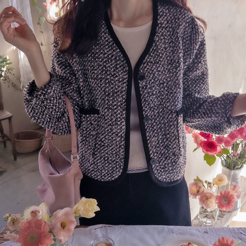 [LABEL] Androdner Sugar Color Block Tweed Sophisticated Jacket [size: F(55~66)]