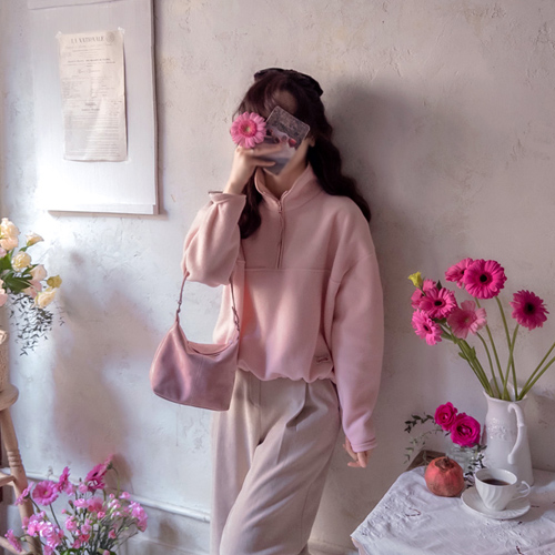 Soft-padded fleece warm string half-zip tee [size: F (55~66)]