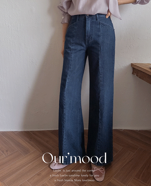 [Fleece version] [-3kg effect] [Smooth pants] [LABEL] Straight wide denim pants with slit details the moment you put them on [size: S, M, L]