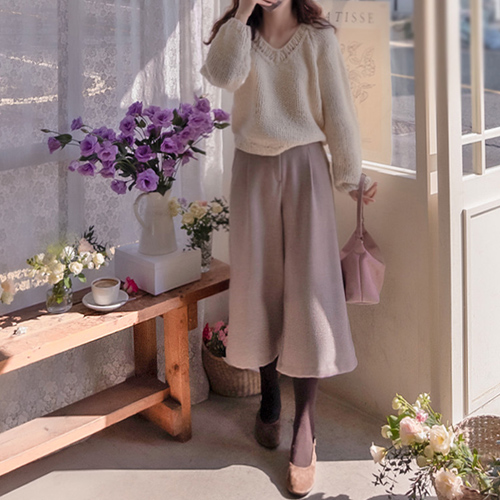 Carance Herringbone Napping A-Line Pintuck Pants [size: S, M, L]