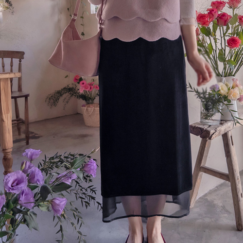 [New Arrival Special Price 6,000 Won Discount] <FONT color=#5a3954>MADE LIN</font> Kael Velvet Layered Banding Skirt [size: F (55~66)]