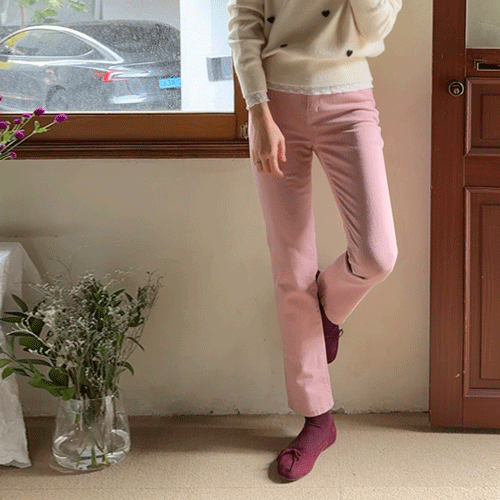 [Square Spandex] Carrington Peach Fleece Slim Straight Fit Pants [size: S, M, L]