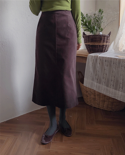 Cled Stretch Corduroy Back Band Slit Hline Rong Skirt [size: F(55~66)]