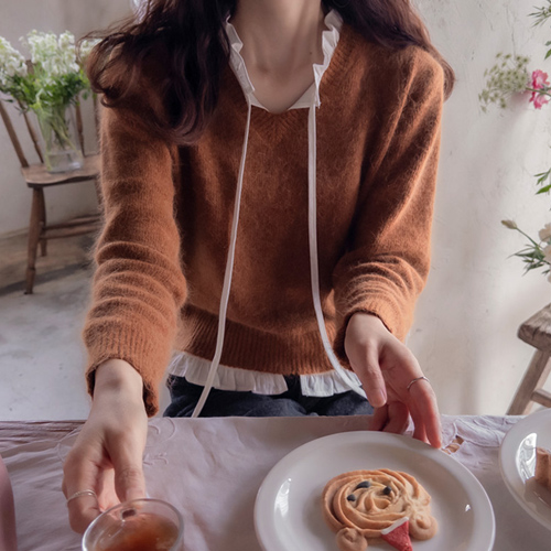 [LABEL] Royden Layered Shirt Warm Angora Knit [size: F(55~66)]