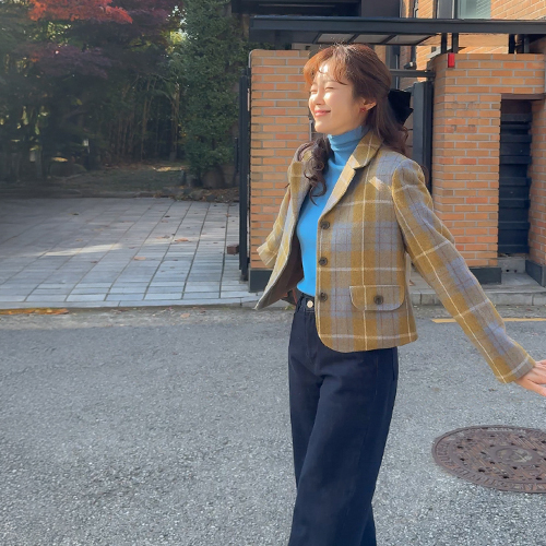 [Best Special Price: 8,000 Won Discount] <FONT color=#5a3954>MADE LIN</font> Blenner Wool Check Short Jacket [size: F (55-66)]