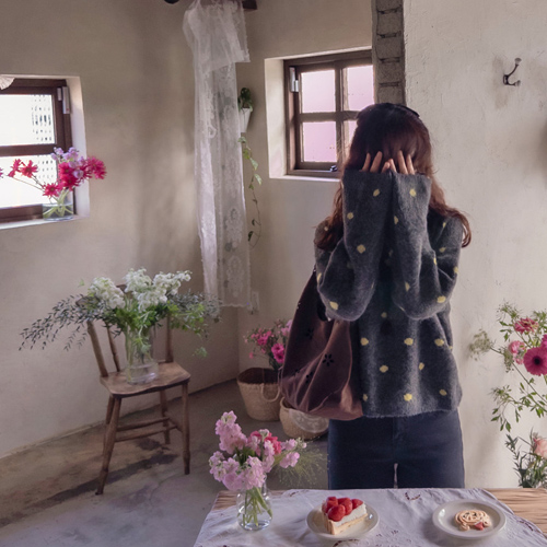 Annelike Love Dot Warm and Cozy Loose Fit Wool Knit [size: F (55~66)] [Delayed delivery after 11/26]