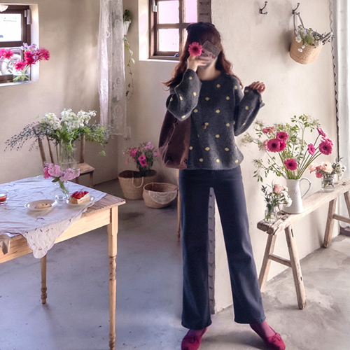 Deep Grayish Black Warm Fleece Stretch Slim Fit Pants [size: S, M, L]