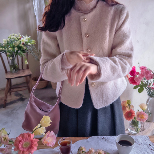 Aphelia lining quilted warm gold button bouclé jacket [size: F (55~66)]