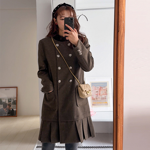 [New Product Special Price 10,000 Won Discount] <FONT color=#5a3954>MADE LIN</font> Jericho Wool Pleats Double One Piece [size: F (55~66)]