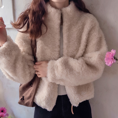 Anna Zip-up Real Wool Fluffy Fur Warm Mustang [size: F(55~66)]