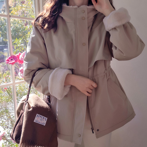 [LABEL] Hanpa Mink Hood, the warmest, high-quality, fully lined, soft fur padded coat [size: F (55~66)]