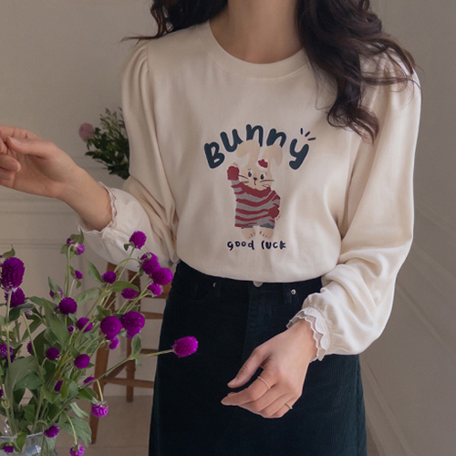 Roden Pretty Lucky Bunny Peach Fleece T-shirt [size: F(55~66)]