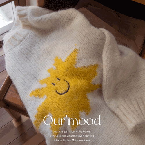 [Wool6%] Generous fit Sunny cute sun print knit [size: F (55-66)]