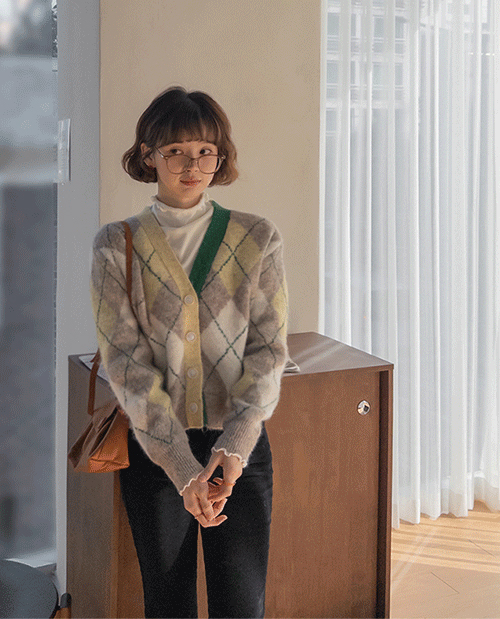 [LABEL] Soren Dotonbosong Argyle Pattern Color Combination Cardigan [size: F (55-66)]