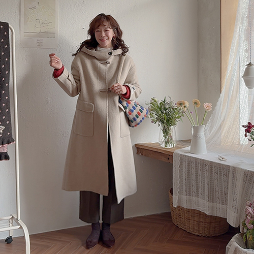 [80% Wool! Blended Material] Melore High-Quality Handmade Hooded Coat [size: F (55-66)]