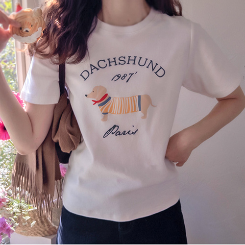 Cute Dog Lettering Chewy Thick Fleece Short Sleeve Tee [size: F(55~66)]