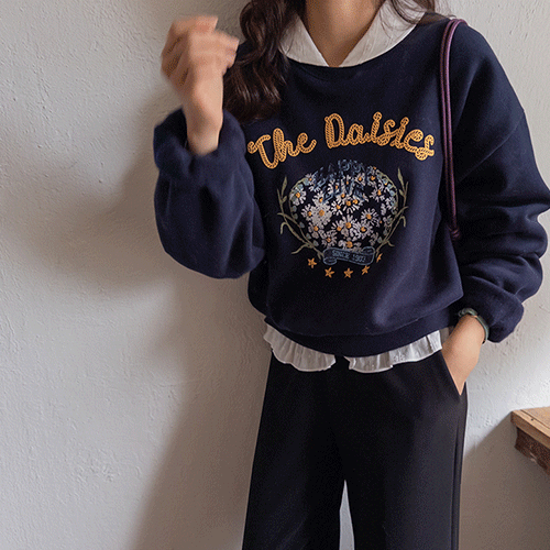 [Winter Version] [napping] Mater Daily Semi-Crop Embroidery Point Man to Man Tee [size: F(55~77)] [size: F(55~66)]