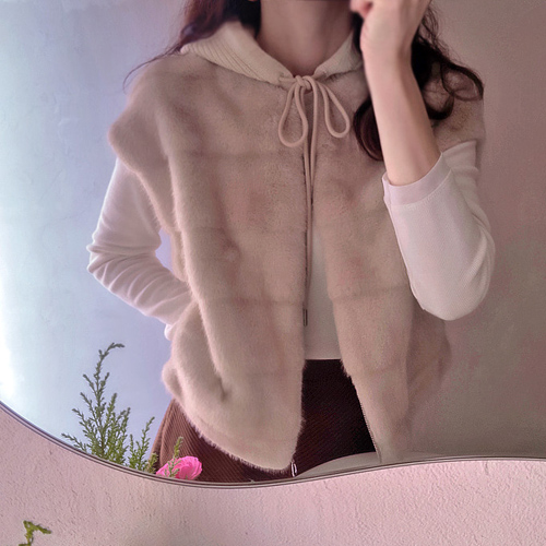 Detachable Hood Winter Mink Fur Soft Vest [size: F(55~66)]