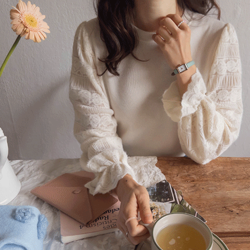 Marield napping race puff knit blouse [size: F(55~66)]