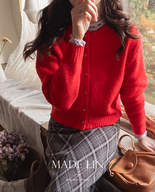 [New Arrival Special Price 8,000 Won Discount] <FONT color=#5a3954>MADE LIN</font> Shaili Wood Button Wool Cardigan [size: F (55-66)]