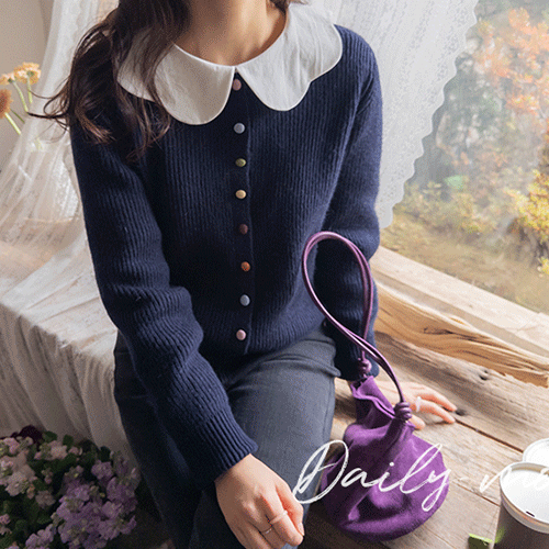 Cozy Cassis Multicolored Button Knit Cardigan [size: F (55~66)]