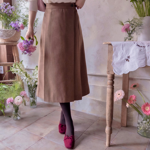 Momentia Pintuck Pleated Pretty Line Band Wrap Skirt [size: F(55~66)]