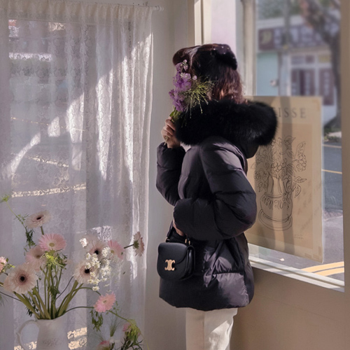 Mongle Real Fox Fur Duck Down Warm Line Pretty High-Quality Padding [size: F (55~66)]