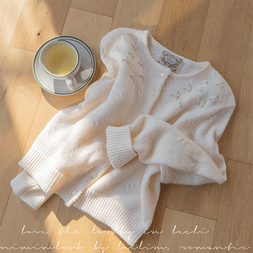 [Wool65%] Lovely Mood Flower Embroidery Cardigan [size: F(55~66)]