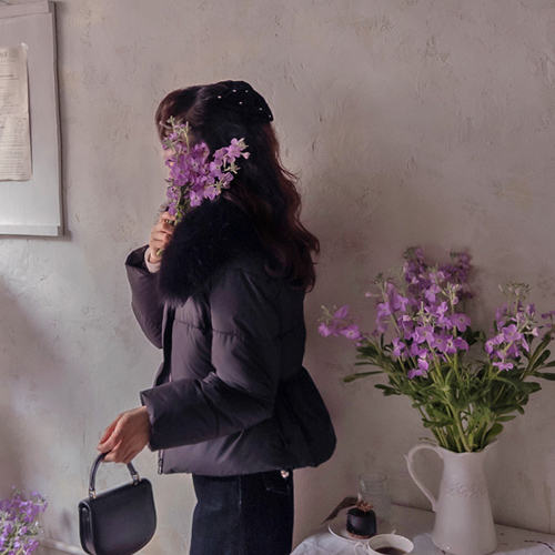 Claudine's rich fur detachable collar warm padded jacket [size: F (55-66)] 