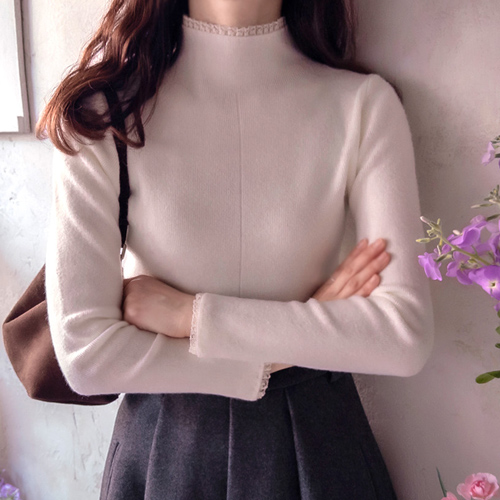 [LABEL] Figaro Lace Color Block Stretchy Soft Half Polar Knit [size: F(55~66)] B