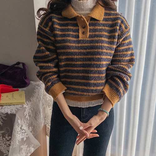 Lovely warm bouclé stripe knit [size: F(55~66)]