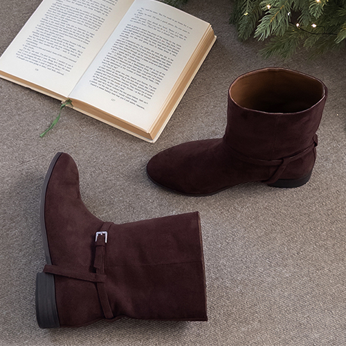 [Belt Detail] Mellow Belted Suede Mid-Calf Boots