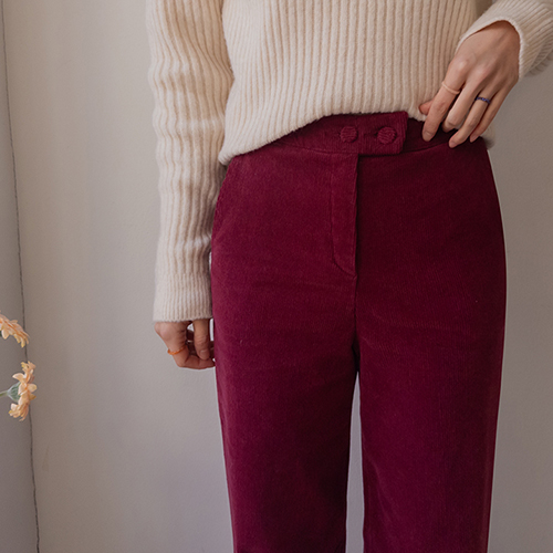 [New Arrival Special Price 6,000 Won Discount] <FONT color=#5a3954>MADE LIN</font> Diella Corduroy Two Button Napping Semi-Wide Pants [size: S, M, L]