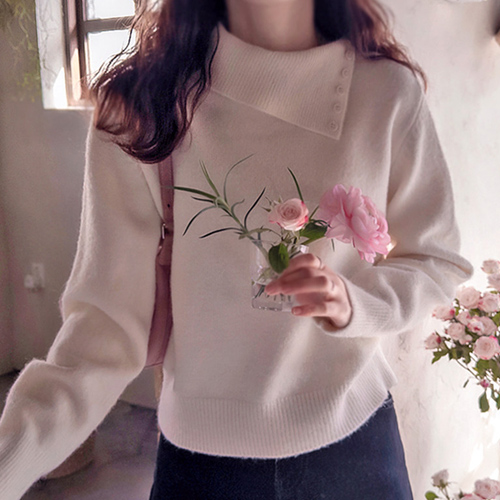 Button collar, semi-polar feel, warm, thick, stretchy spandex knit [size: F (55~66)]