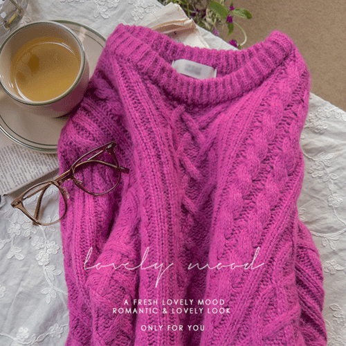 [Look Point Color] [Wool Blend] Siriel Alpha Cable Twiddle Knit [size: F (55~66)]