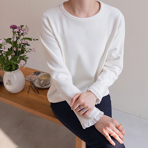 [Cheese Tension] [Winter Layered Item] Beira Lining Full Mink Fur Sleeve Frill T-shirt [size: F (55~66)]