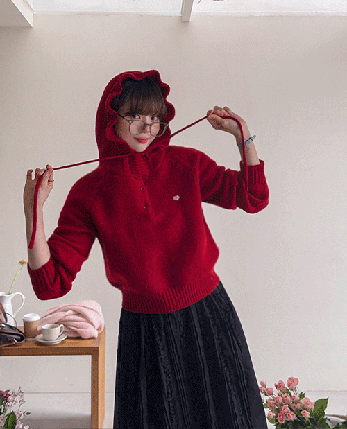 [Wool40%][LABEL] Enve Lovely Freel Hood Knit [size:F(55~66)]