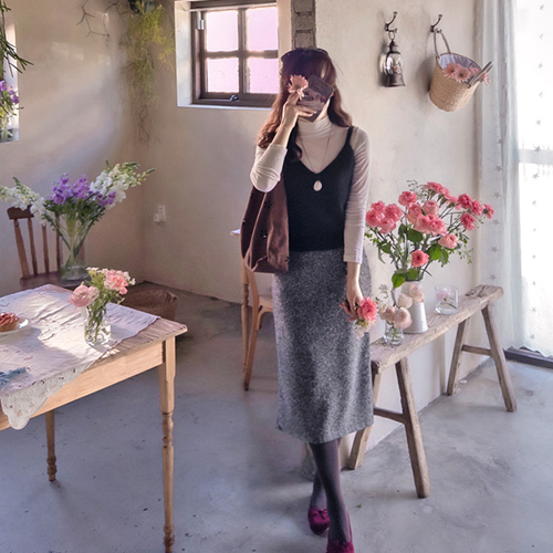 Verdian Tweed Warm Clean Fit Team Band Skirt [size: F (44~55), L (66~77)]