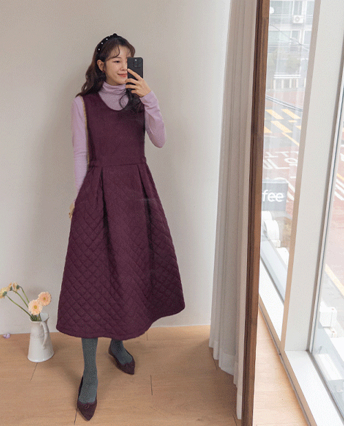 [LABEL] Maven's Pock-Tak-Ta-Sum Line Pretty Banding Quilting Pin Tuck Long One Piece [size: F, 1]