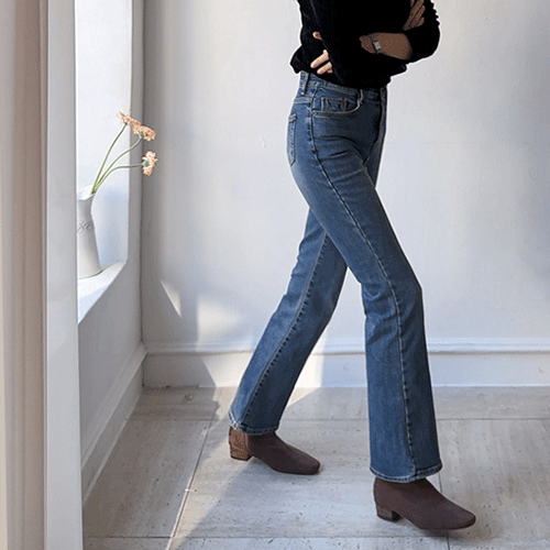 [-5kg effect] [Silhouette Art] Jaylin inner lining hidden banding boot cut denim pants [size: S, M, L]