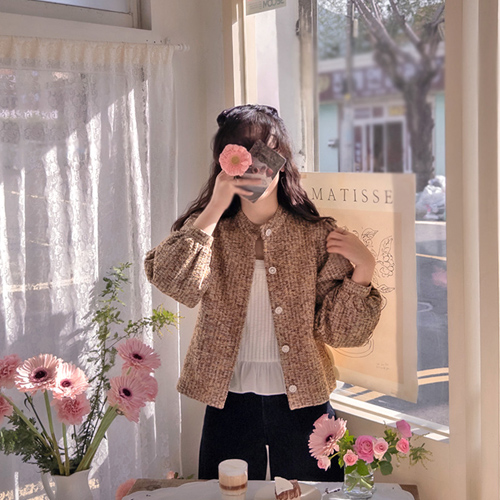 [Best Special Price 5,000 Won Discount] <FONT color=#5a3954>MADE LIN</font> [Beige Brown] Klaison Winter Fleece Tweed Volume Sleeve Outer [size: F (55~66)]