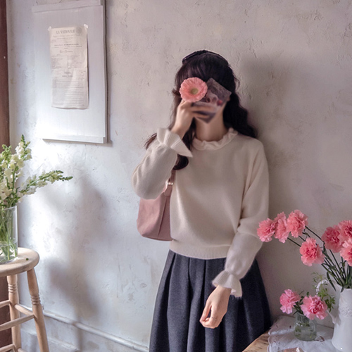 Frandia lovely sharing neck back gold button warm knit [size: F(55~66)]