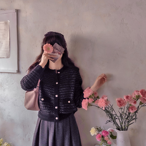 Royce Belle Tweed Subtle Pearl Luxury Wool Cardigan [size: F (55~66)]